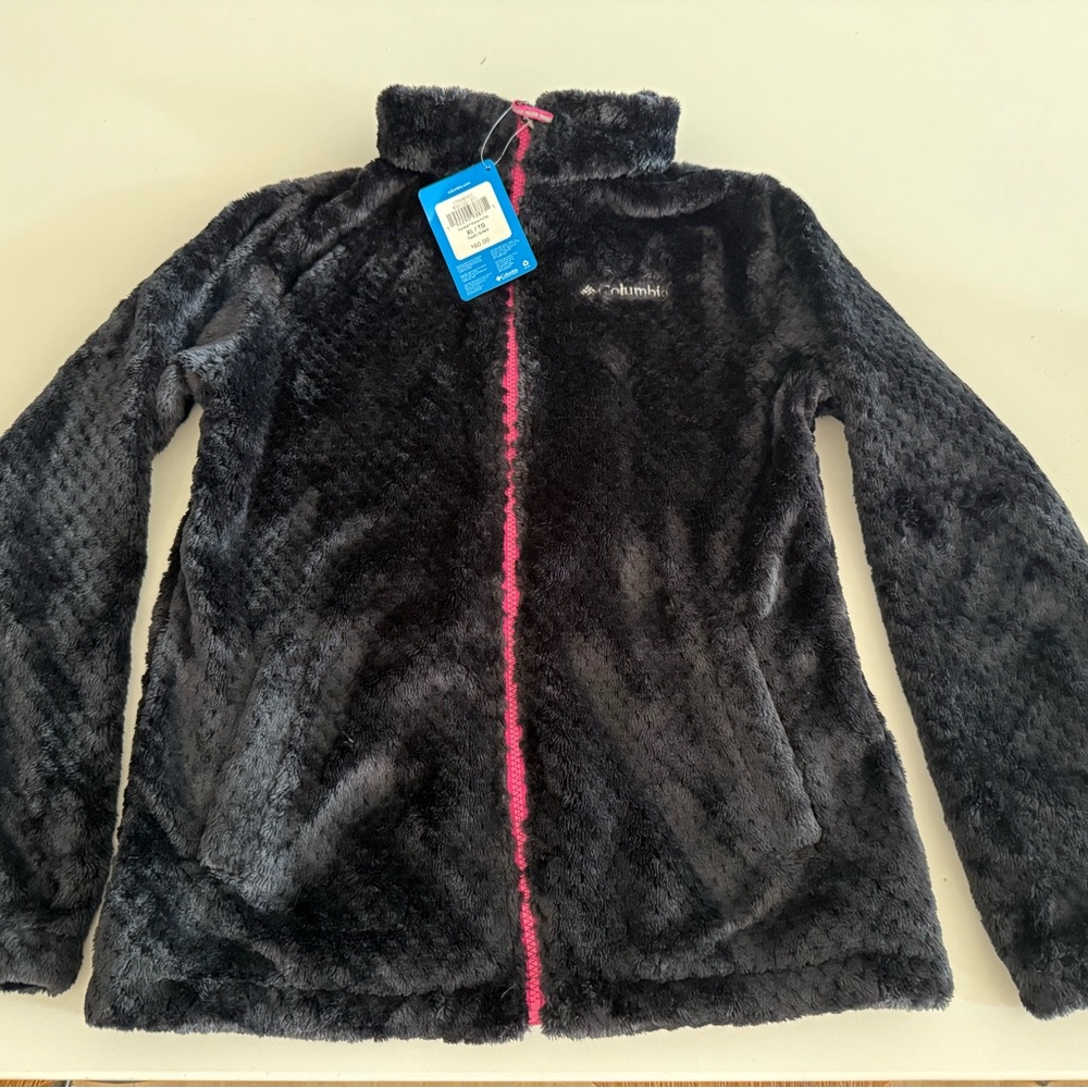 Columbia Kids Black & Pink Fleece Jacket- sz Youth XL 18/20